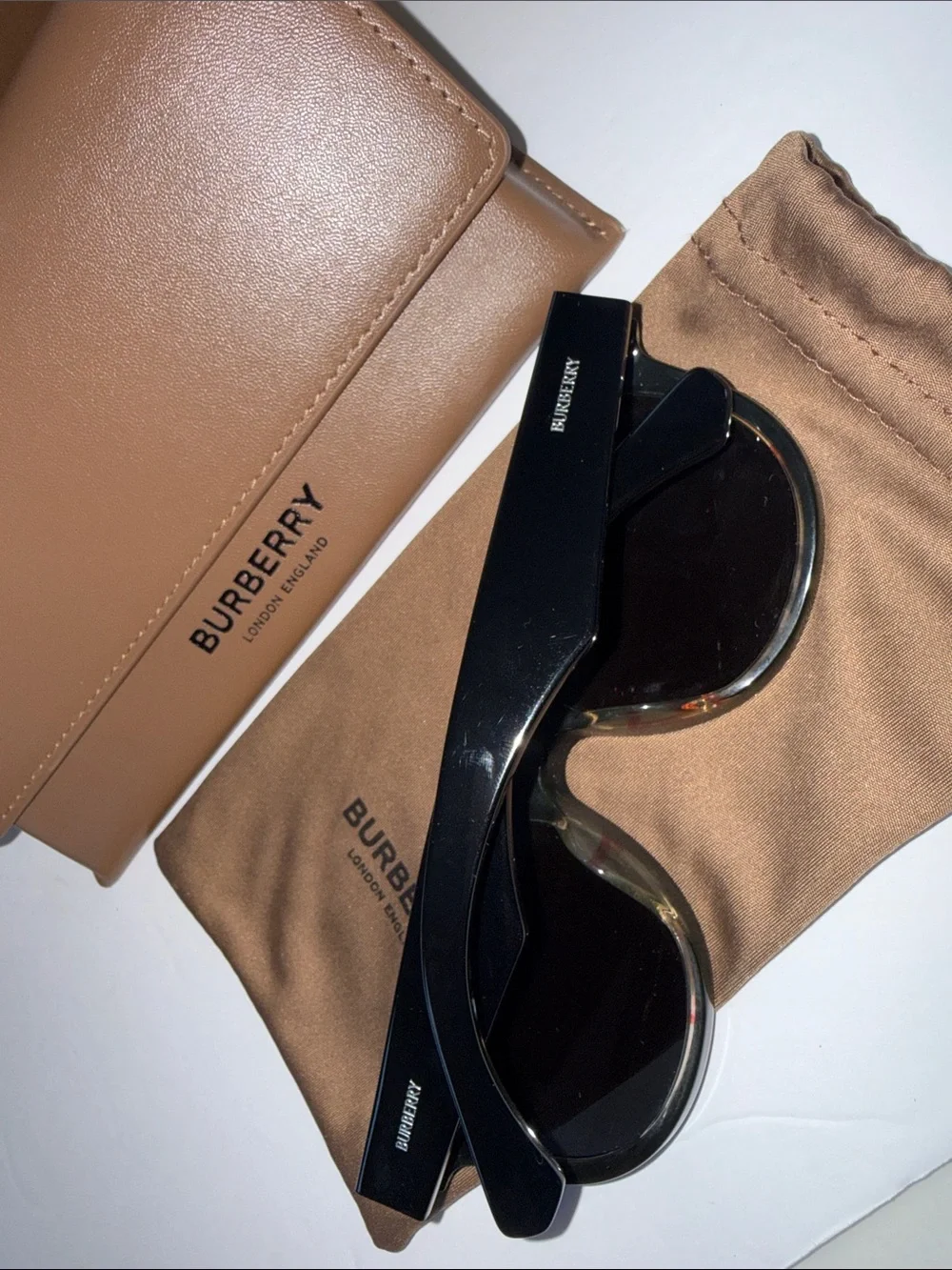 Burberry Men’s Black Sunglasses with Brown Case and Pouch